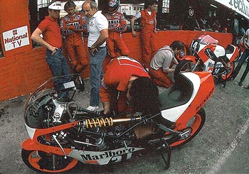 Kenny Roberts, Wayne Rainey and Kel Caruthers in Europe with their TZ250s, 1984.
